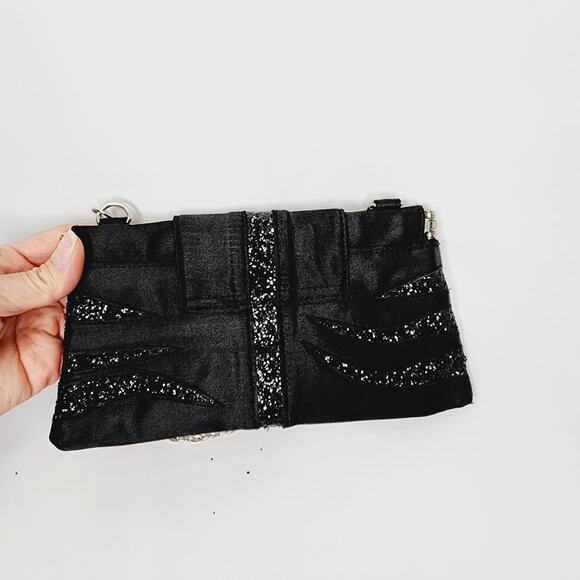 Steve Madden Small Black Satin & Glitter Clutch Purse - Picture 4 of 13